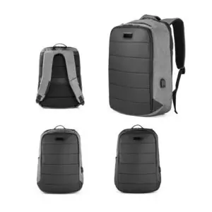 Mochila personalizada cinza claro com logo corporativo