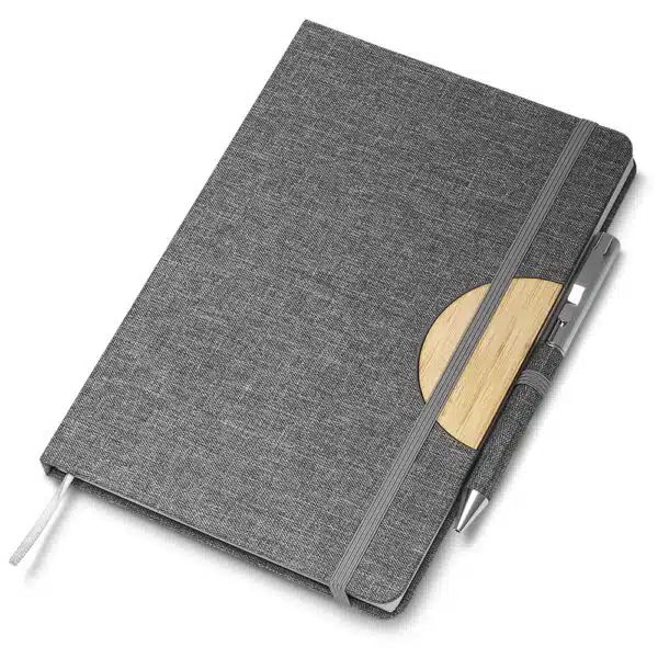 Caderno corporativo com pauta gravação silk cinza