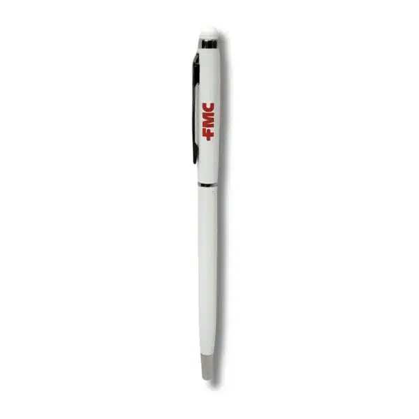 Caneta metal touch branca com logo corporativo UV