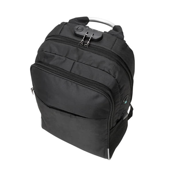 Mochila brinde empresarial preta personalizada transfer