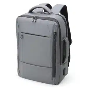 Mochila personalizada cinza para brindes corporativos