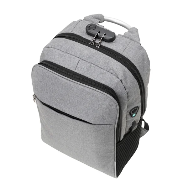 Mochila corporativa cinza com logo bordado profissional