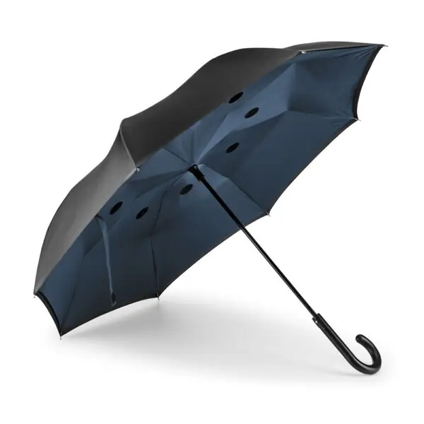 Brinde corporativo guarda chuva reversível cinza personalizado