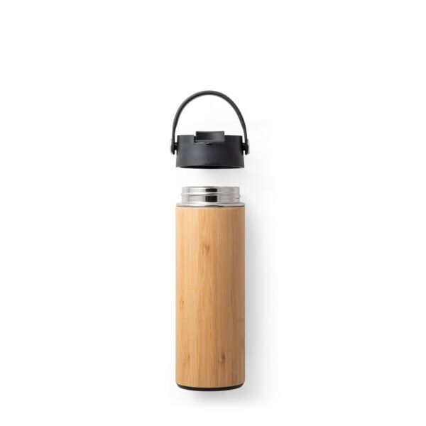 Garrafa térmica bambu preta personalizada para empresa