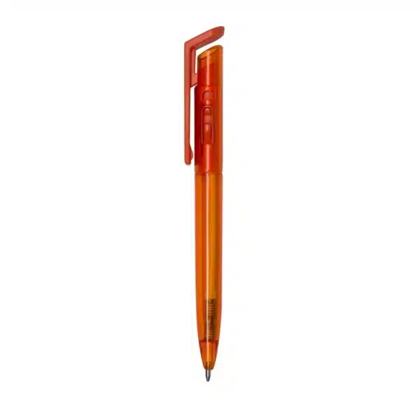 Caneta plástica laranja personalizada corporativo
