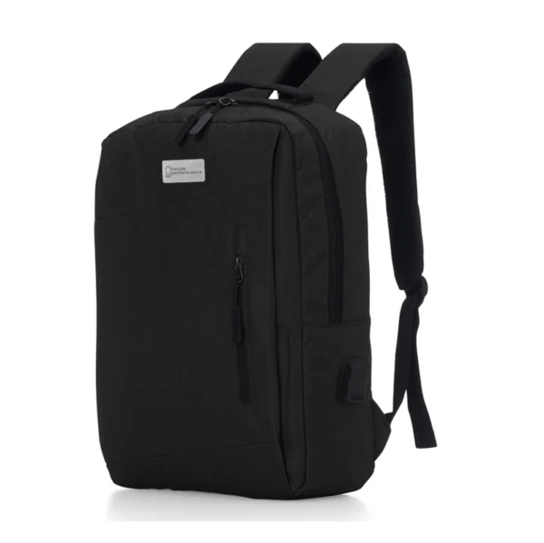 Mochila corporativa preta com bordado para brindes