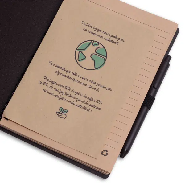Caderno corporativo cor café com caneta personalizada