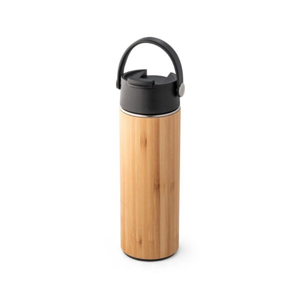 Garrafa térmica personalizada bambu preta com logo