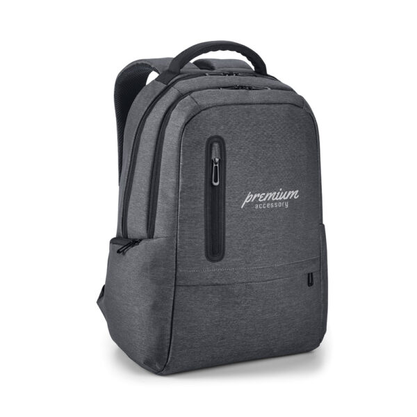 Gravação transfer em mochila corporativa cinza