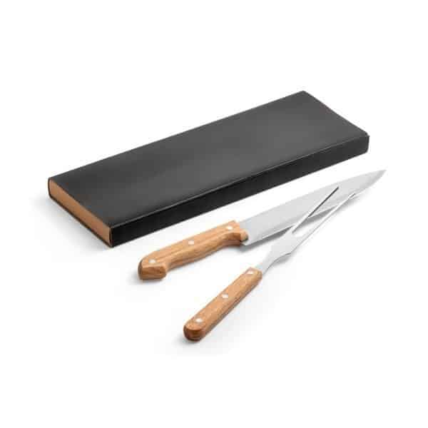 Kit Churrasco Personalizado 2 Peças Inox Bambu Caixa Kraft