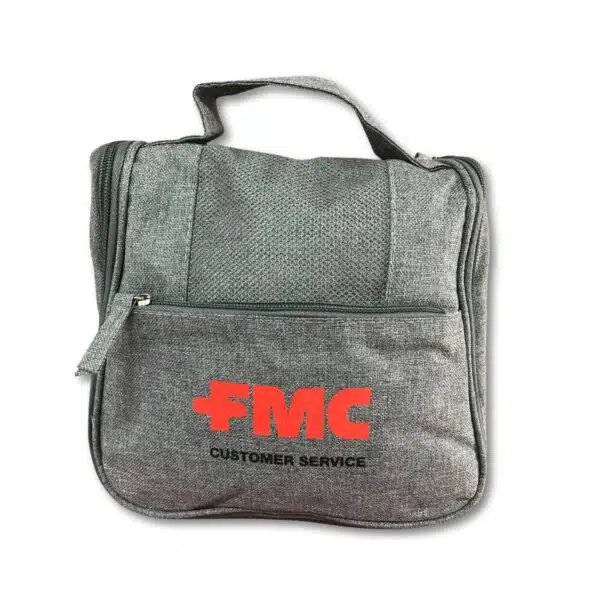 Necessaire corporativa azul com logo gravação silk 1 cor