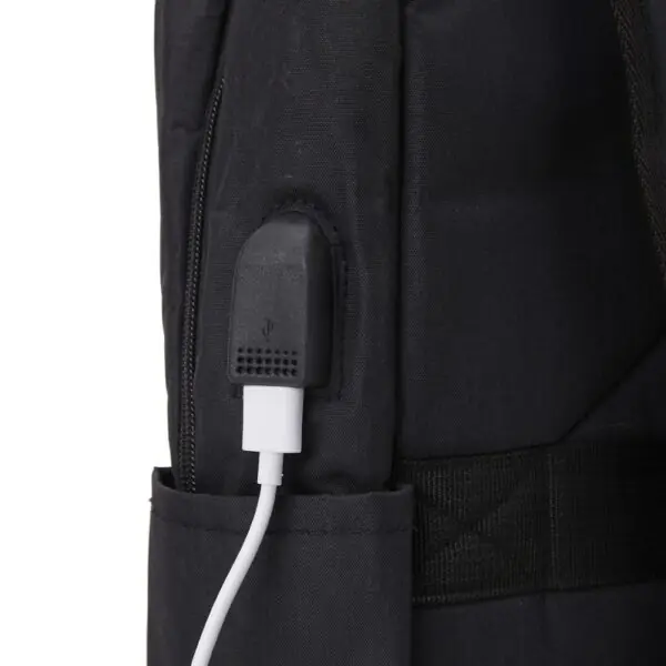 Mochila corporativa azul USB bordado com logomarca