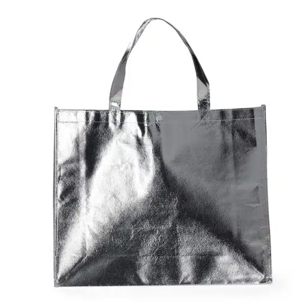 Sacola corporativa TNT metalizada cobre gravação silk
