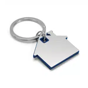 Chaveiro personalizado metal e ABS casa azul royal gravação laser corporativo