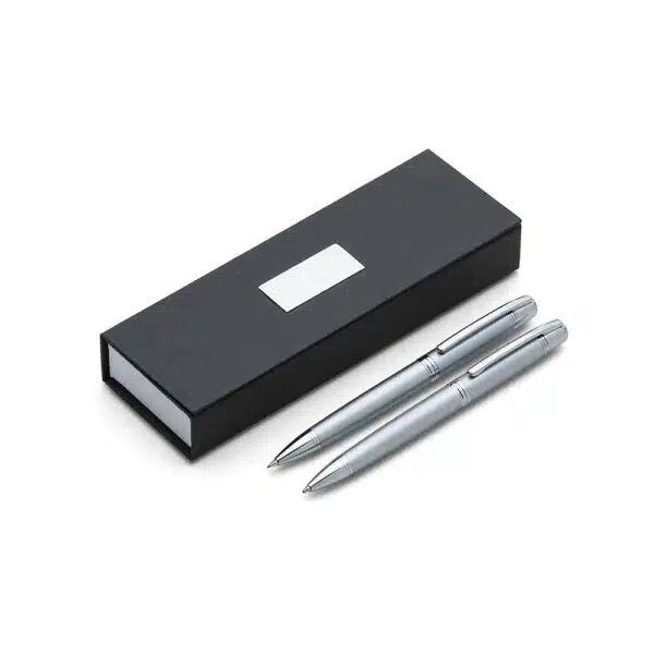 Brinde corporativo kit escrita metal cromado com logo