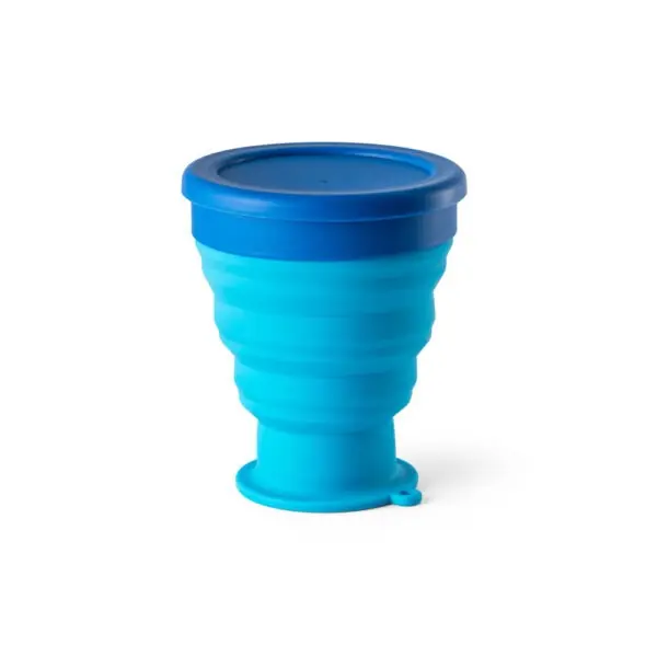 Brinde sustentável copo retrátil azul claro com logo