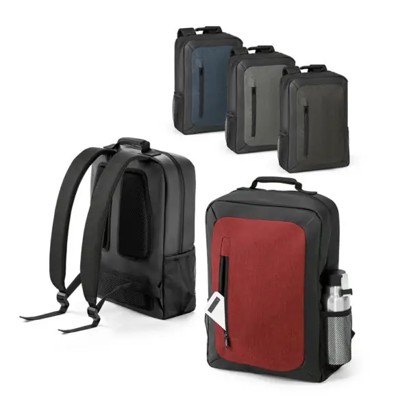 Mochila corporativa cinza claro personalizada com placa metal