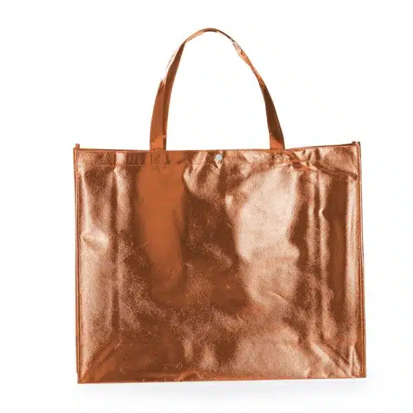 Sacola corporativa TNT dourada gravação silk logo