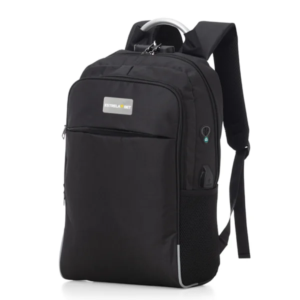 Mochila corporativa preta com bordado para empresas