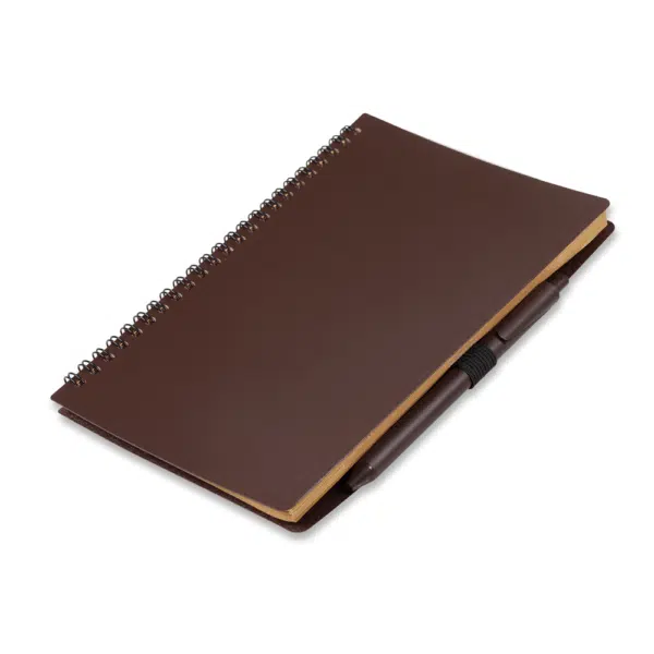 Caderno personalizado café com pauta e caneta silk