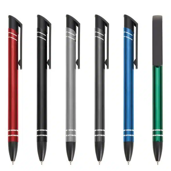 Caneta semimetal azul com logo corporativo UV digital