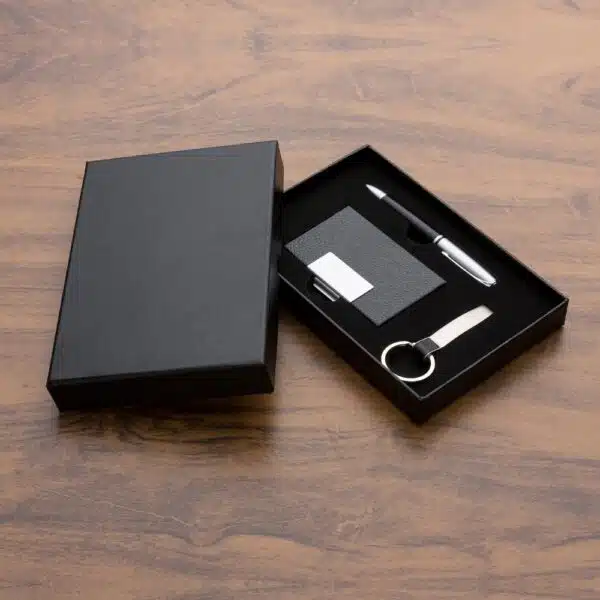 Kit escritório preto personalizado gravação laser brinde B2B