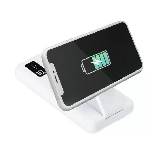 Carregador portátil preto com logo empresa gravação UV digital
