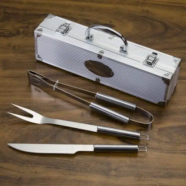 Kit churrasco 3 peças prata personalizado para empresas laser