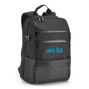 Mochila personalizada jacquard preta com bordado corporativo
