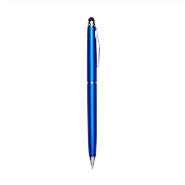 Caneta corporativa azul claro com gravação silk colorida