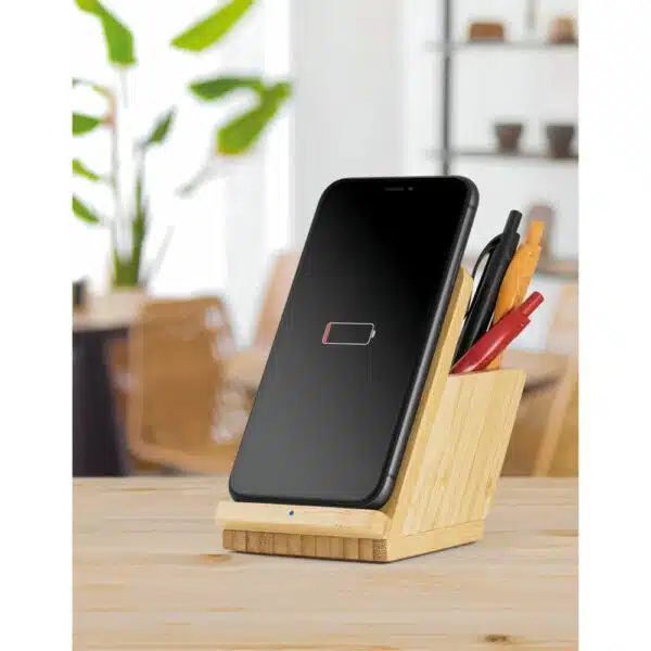Carregador portátil wireless bambu natural personalizado