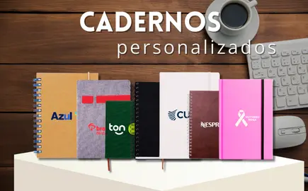 cadernos personalizados com logotipo, ideais para brindes corporativos.