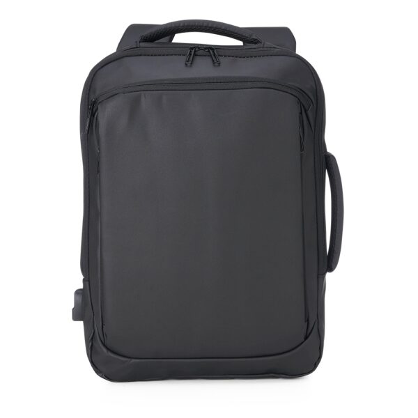 Mochila corporativa preta com bordado para brindes