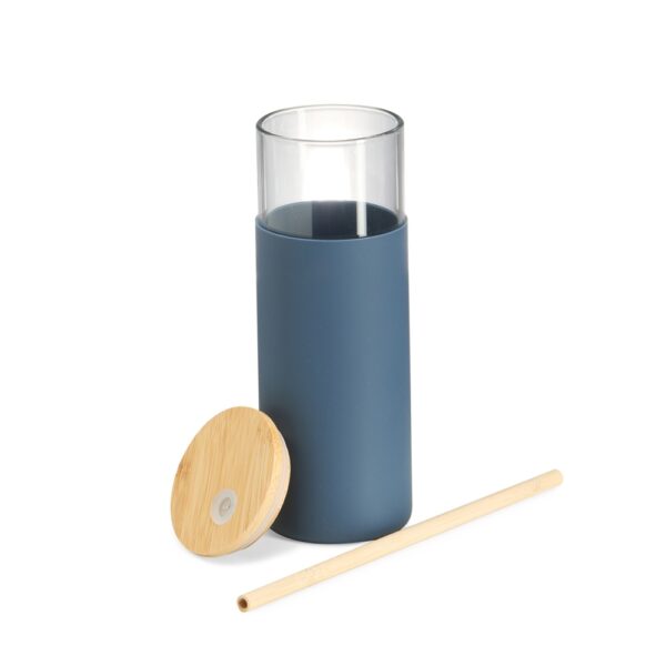 Copo de vidro azul com logo em silk screen 500ml