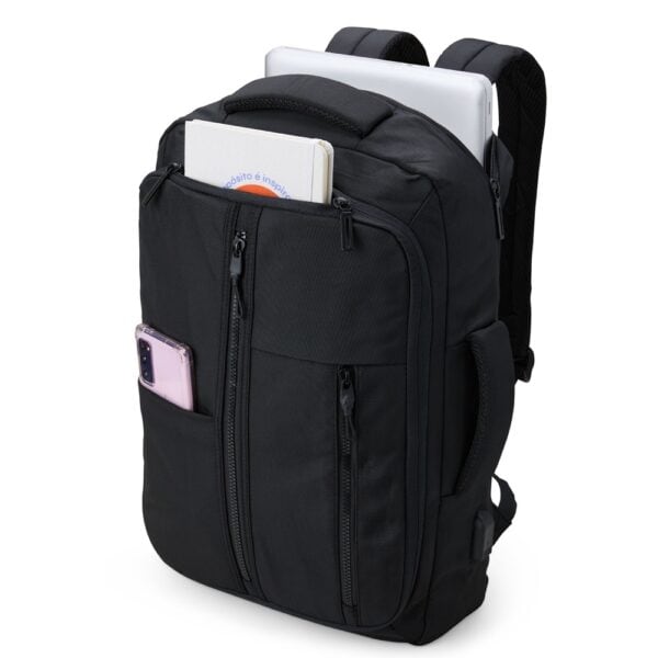 Mochila nylon 21 litros preta com placa de metal empresa