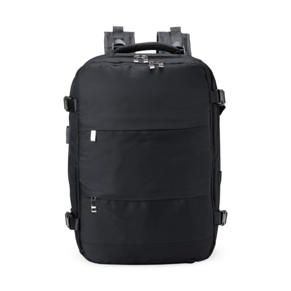 Mochila roxa 41L com personalização para brindes B2B