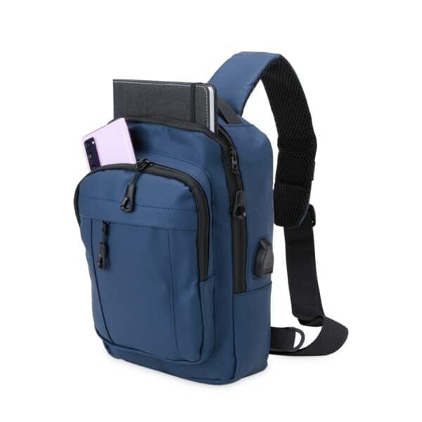 Bolsa ombro azul personalizada gravação silk corporativa