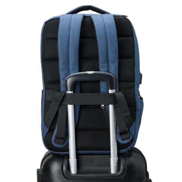 Mochila azul com logo bordado para funcionários