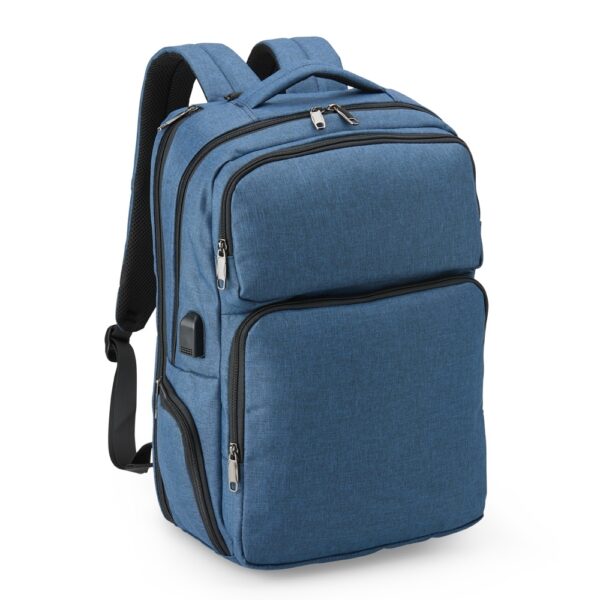 Mochila corporativa cinza com bordado para brindes