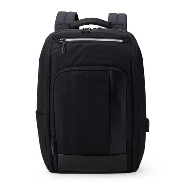 Mochila corporativa preta com bordado para brindes