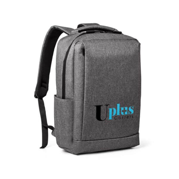 Brinde corporativo mochila cinza com placa personalizada