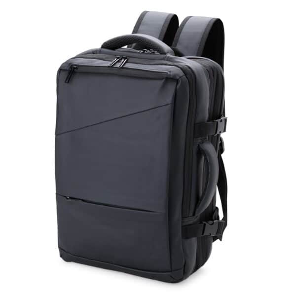 Mochila personalizada expansível couro sintético preta 36L