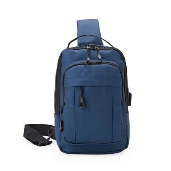 Bolsa corporativa cinza com saída USB para brindes