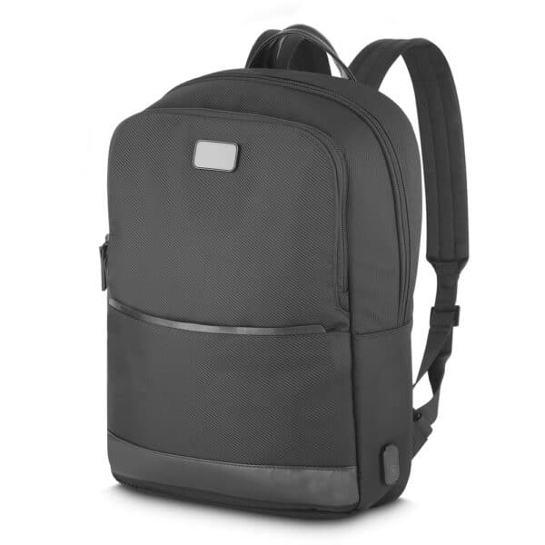 Mochila personalizada premium preta para brindes corporativos
