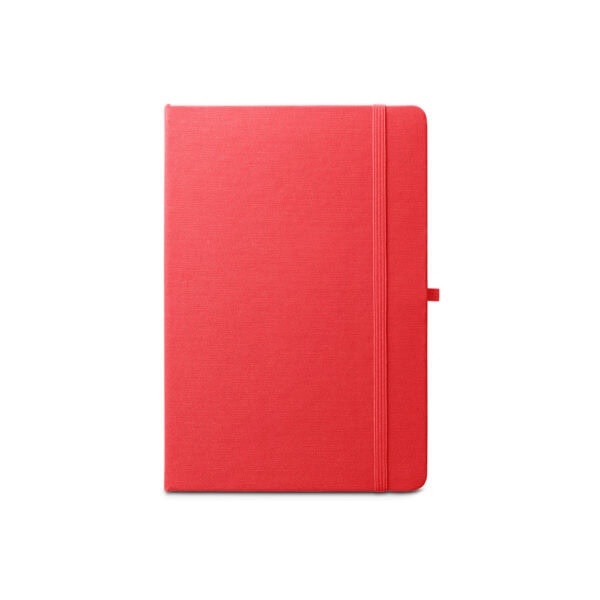 Detalhe da lombada do caderno A5 poliéster reciclado personalizado