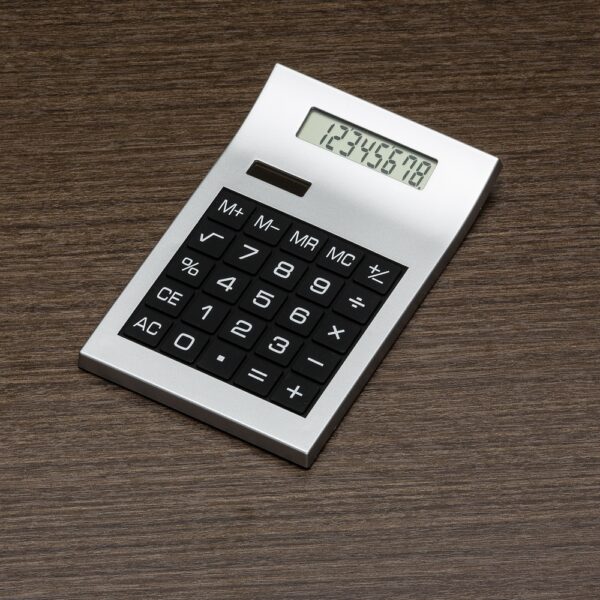 Calculadora promocional plástica prata personalizada empresa