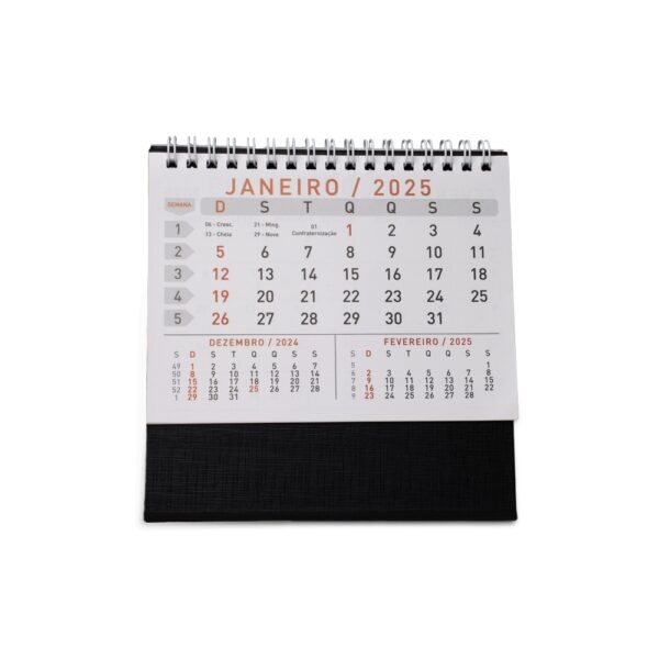 Brinde calendário de mesa preto com identidade visual