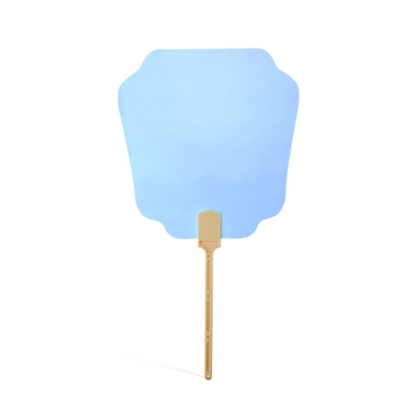 Leque de papel azul personalizado com gravação silk para eventos