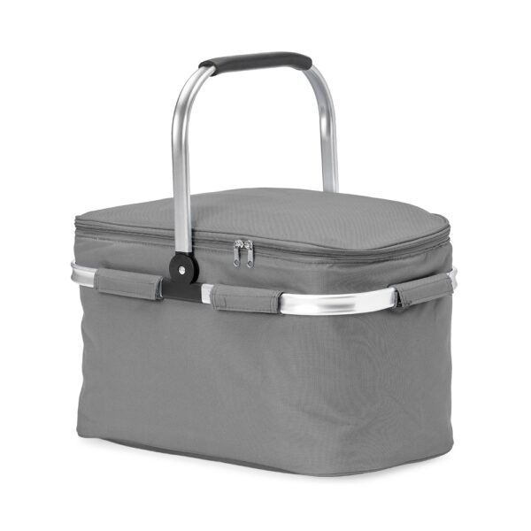 Bolsa térmica cinza com logo da empresa em silk screen