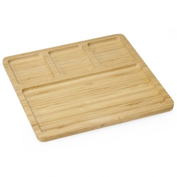 Petisqueira personalizada de bambu quadrada com divisórias 28x28cm gravação laser